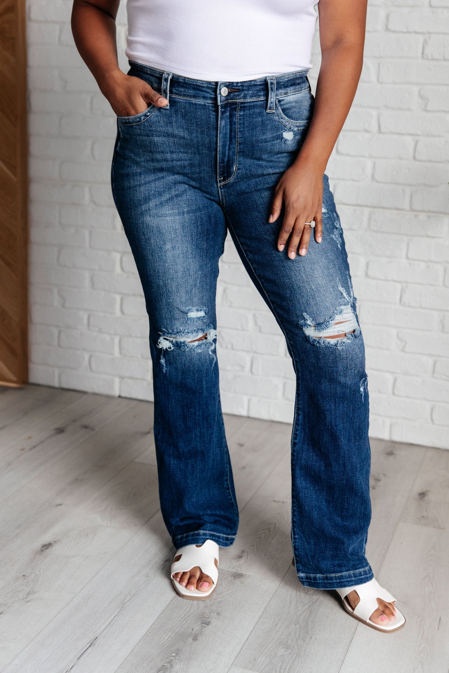 Judy Blue Mila Mid Rise Distressed Bootcut Jeans