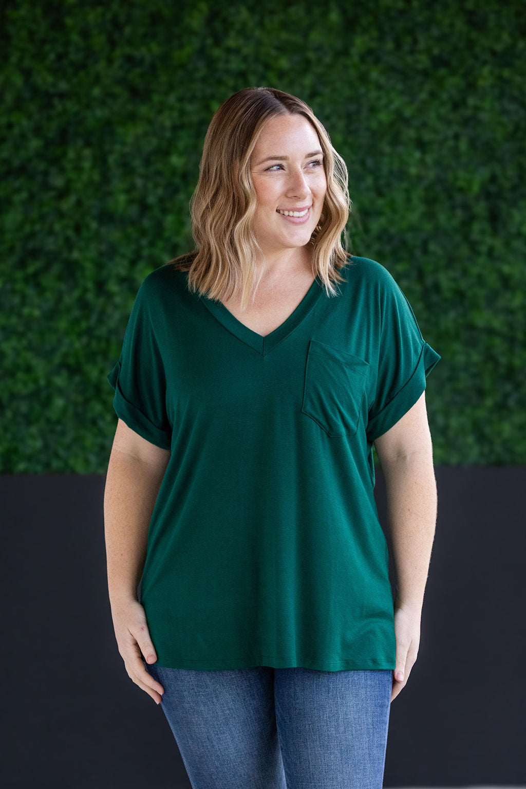 Michelle Mae Sierra Pocket Tops - Hunter Green