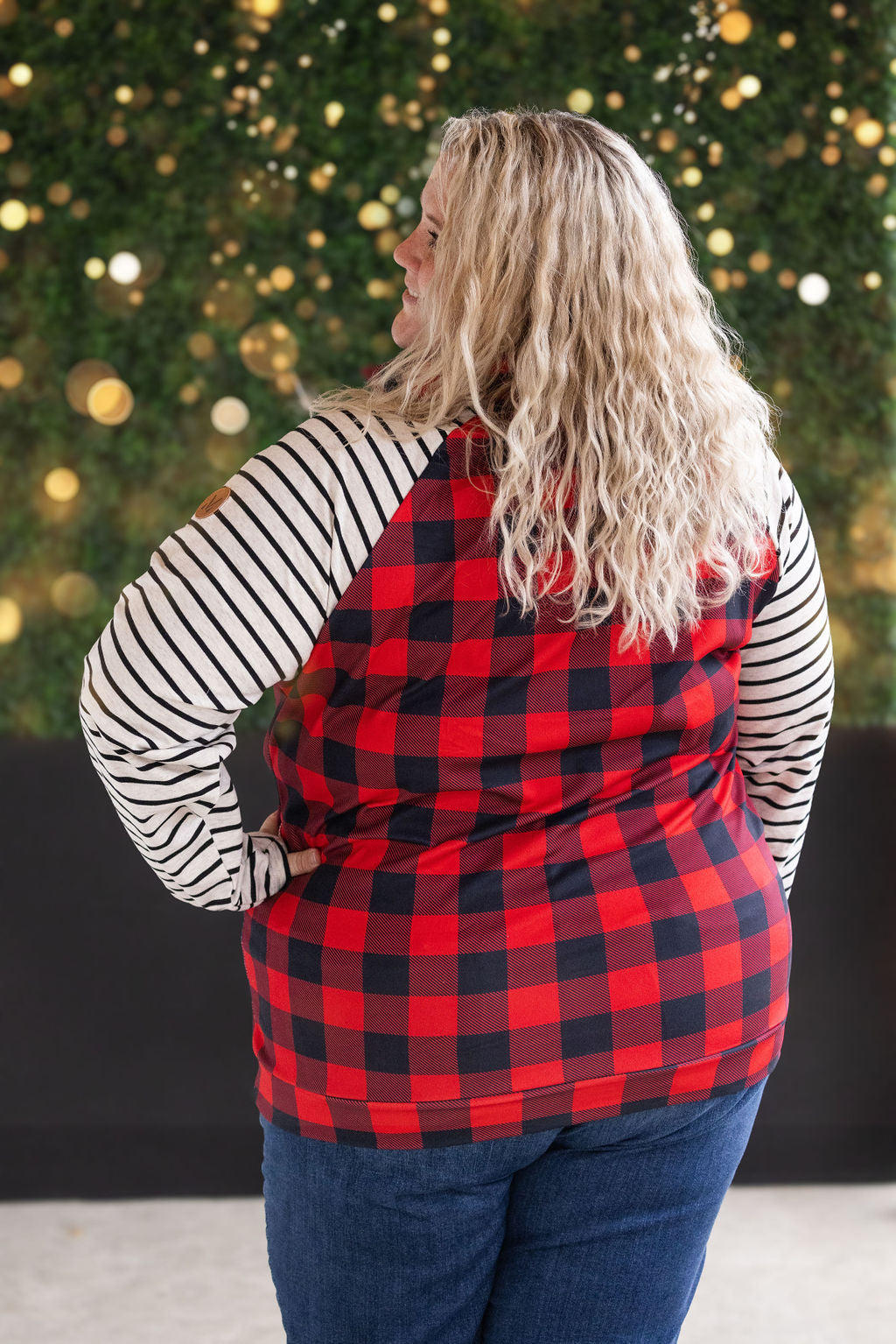 Michelle Mae Zoey ZipCowl - Buffalo Plaid and Oatmeal Stripes