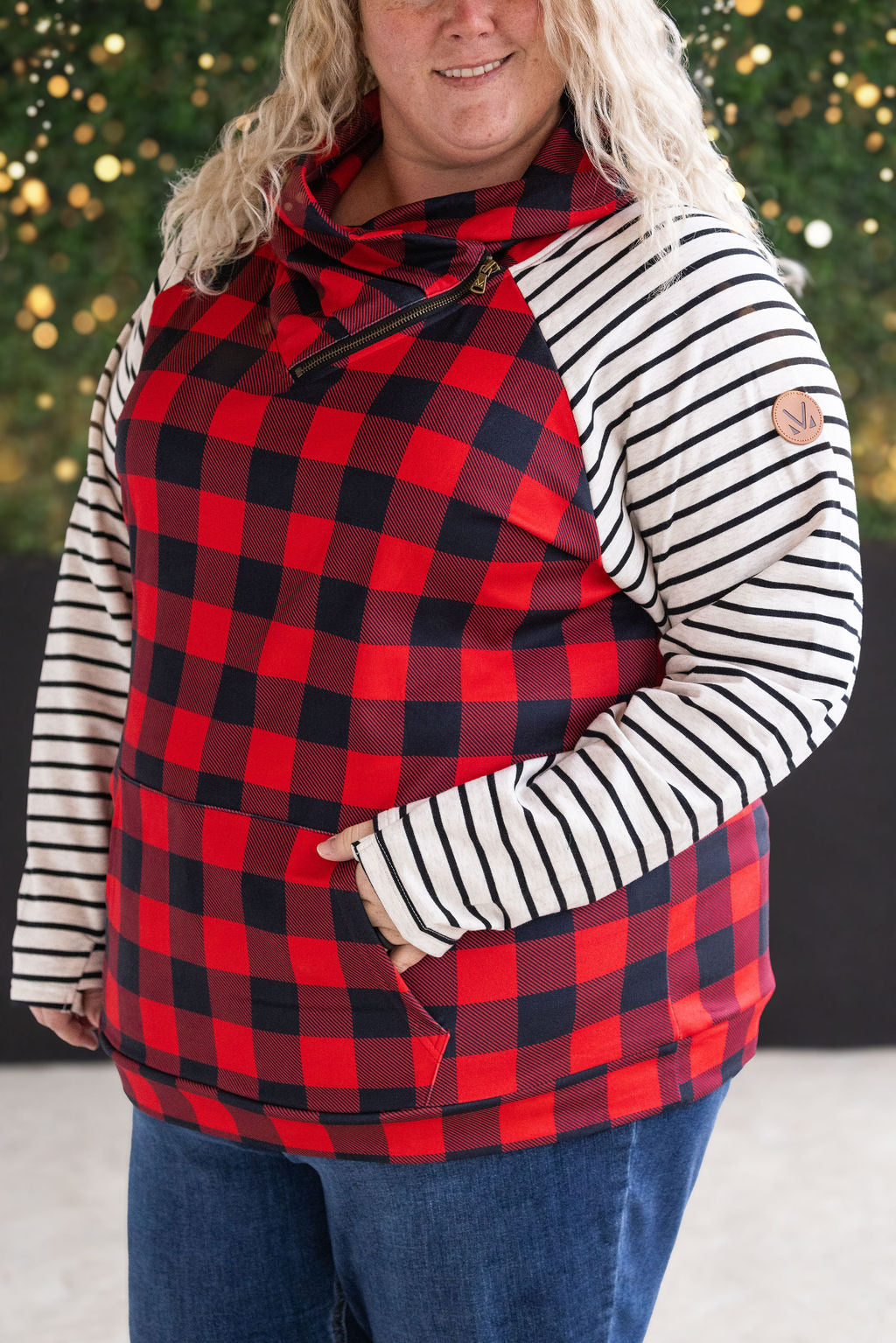 Michelle Mae Zoey ZipCowl - Buffalo Plaid and Oatmeal Stripes