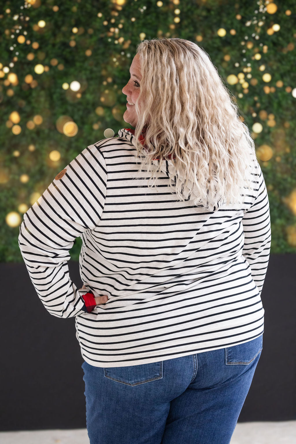 Michelle Mae HalfZip Hoodie - Oatmeal Stripes and Buffalo Plaid