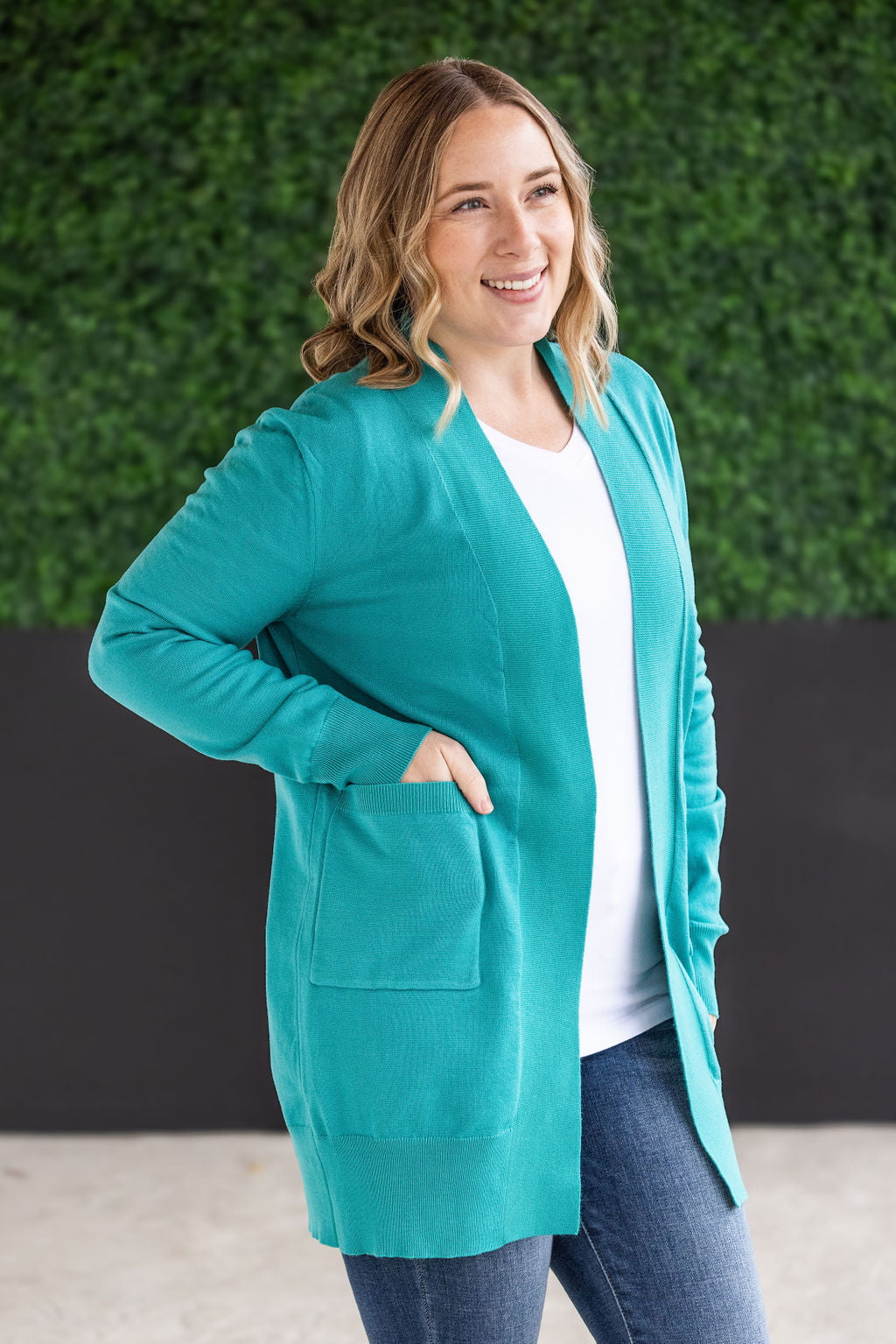 Michelle Mae High Pocket Cardigan - Teal FINAL SALE