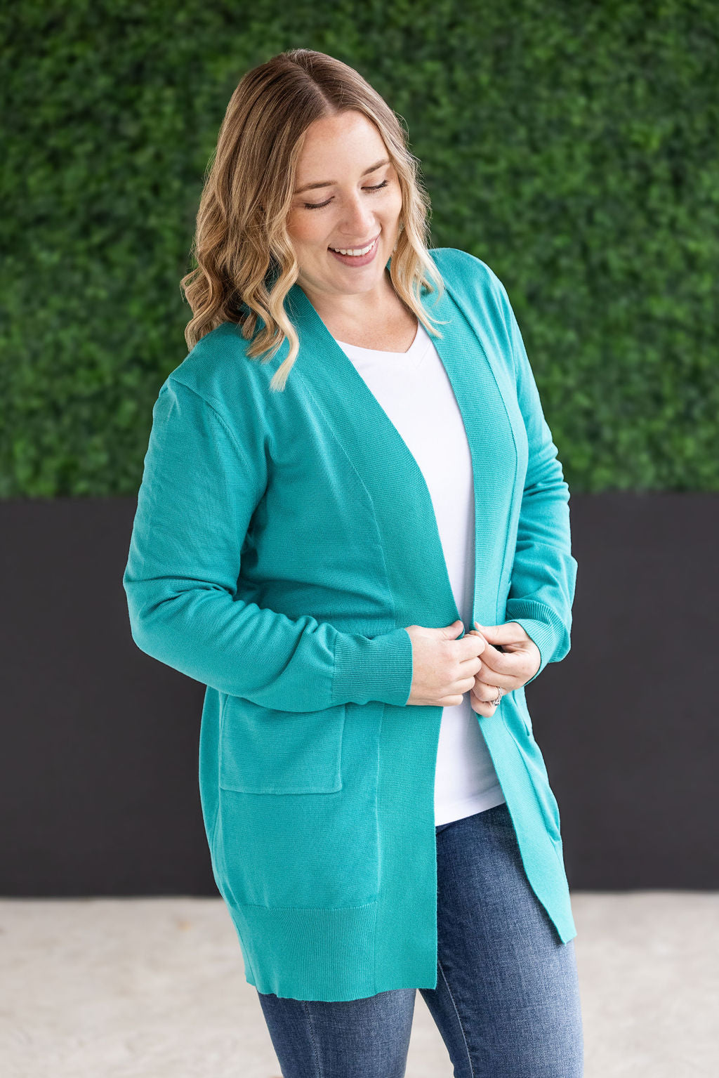 Michelle Mae High Pocket Cardigan - Teal FINAL SALE