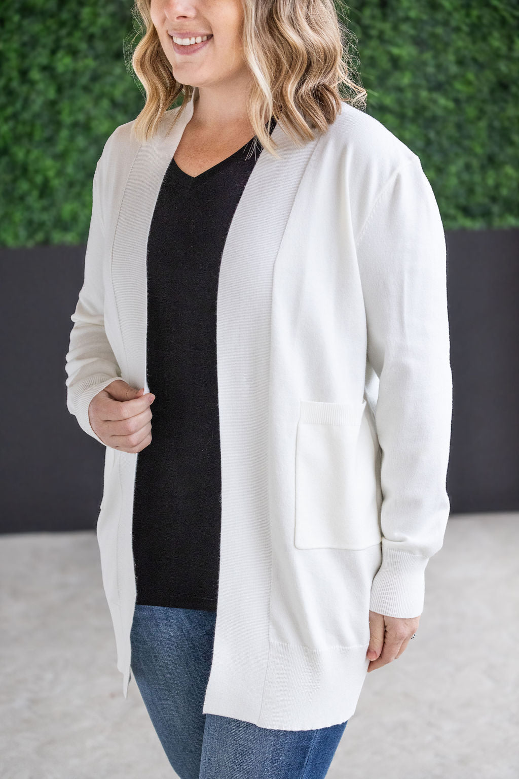 Michelle Mae High Pocket Cardigan - White FINAL SALE