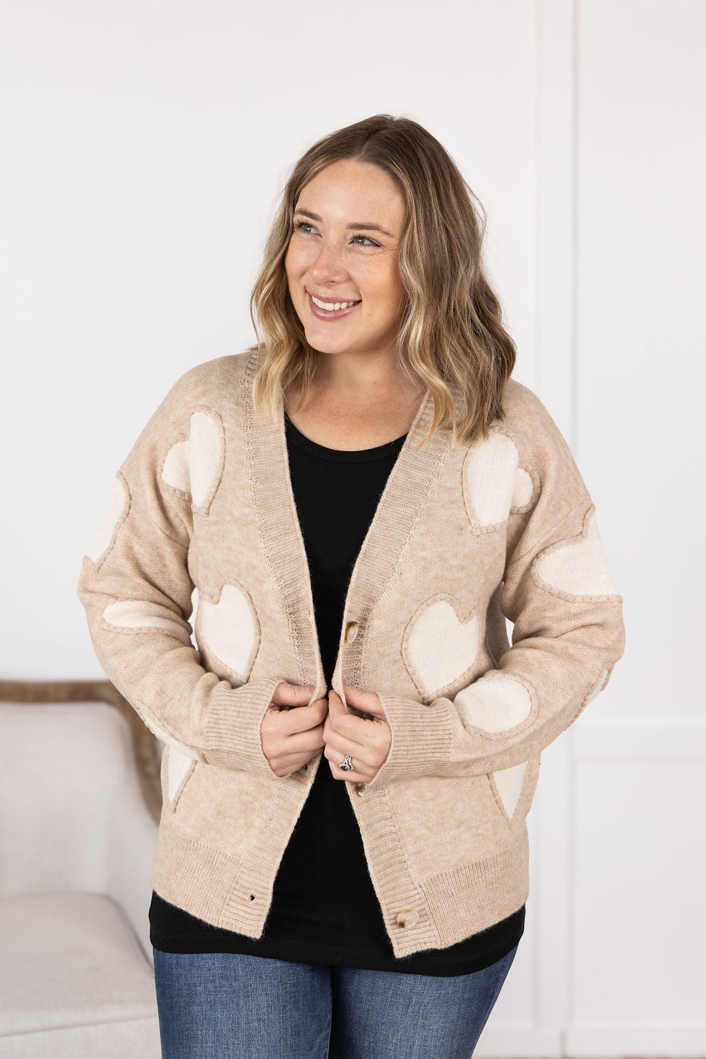 Michelle Mae Sweetheart Cardigan - Tan