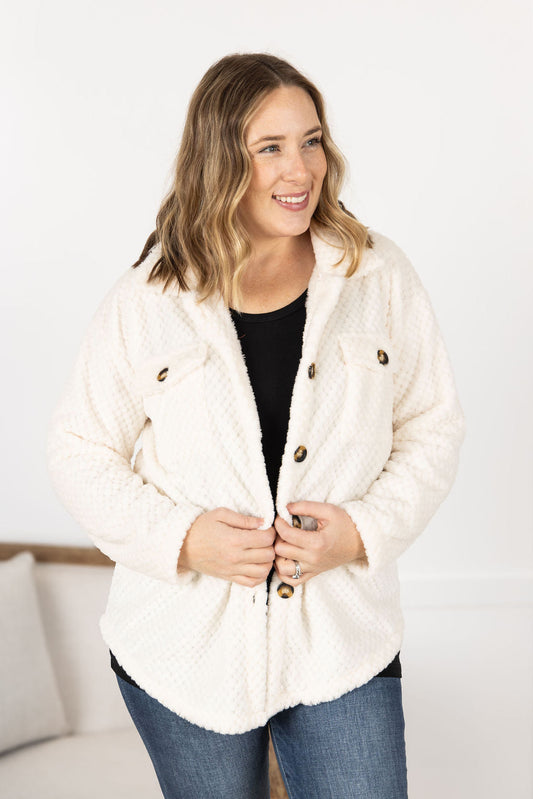 Michelle Mae Fleece Shacket - Cream