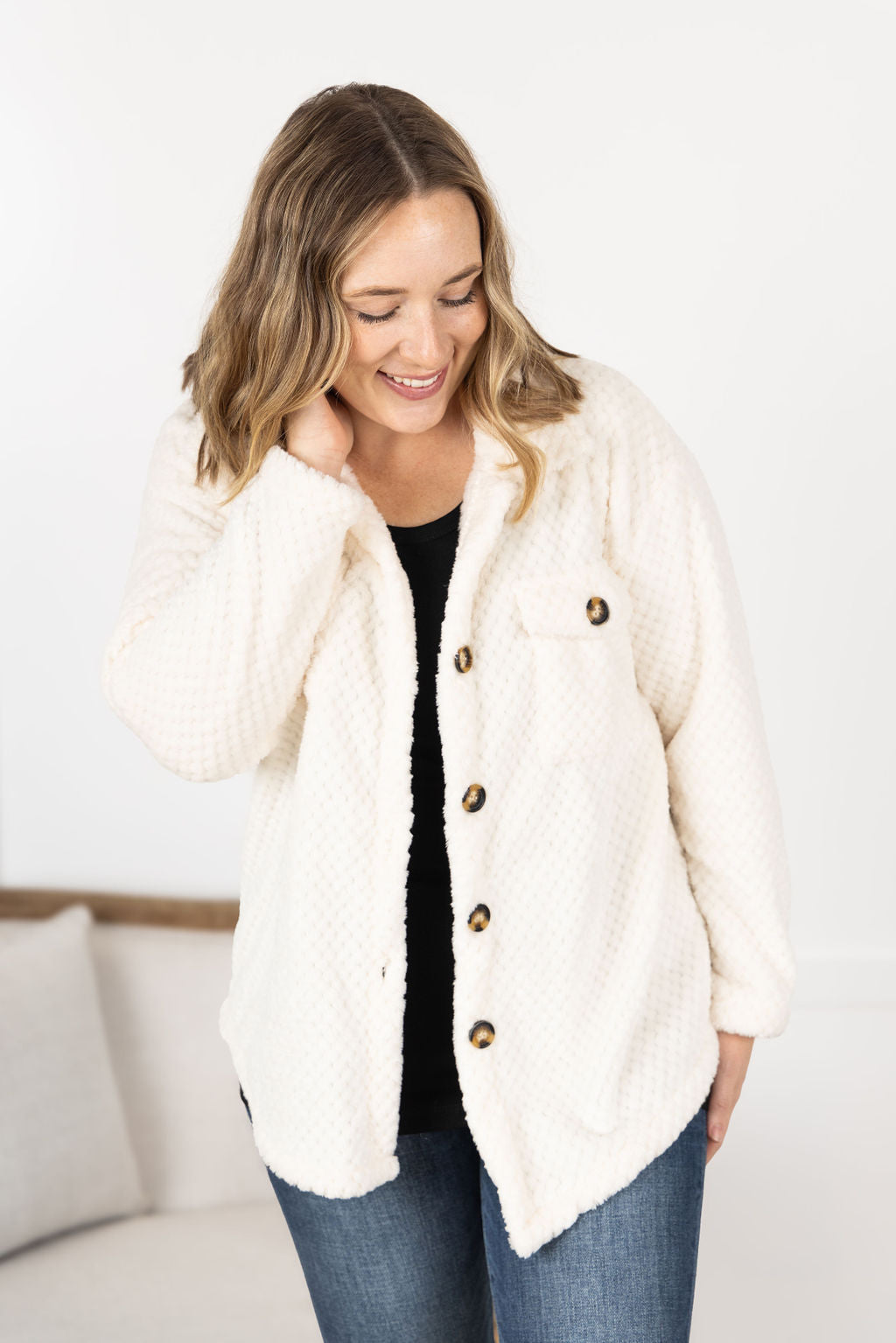 Michelle Mae Fleece Shacket - Cream