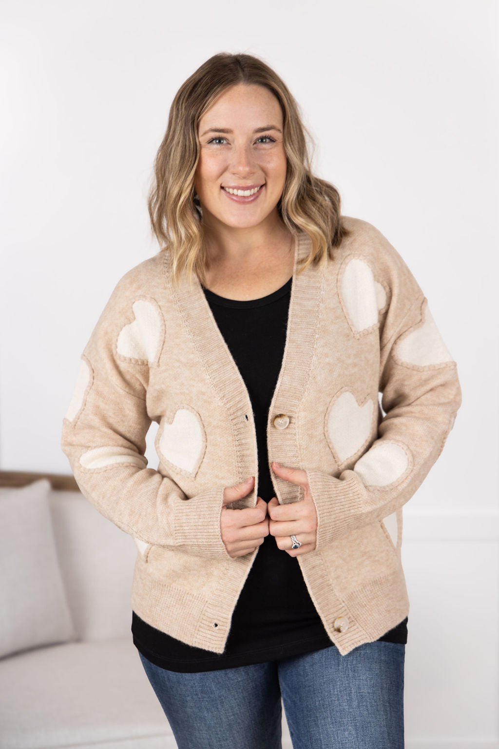 Michelle Mae Sweetheart Cardigan - Tan