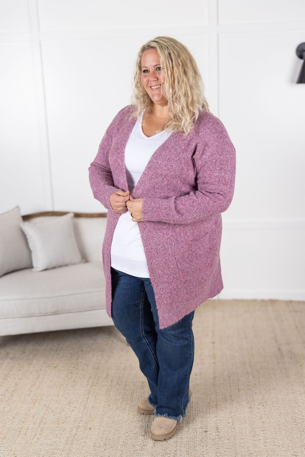 Michelle Mae Madison Cozy Cardigan - Frosted Berry