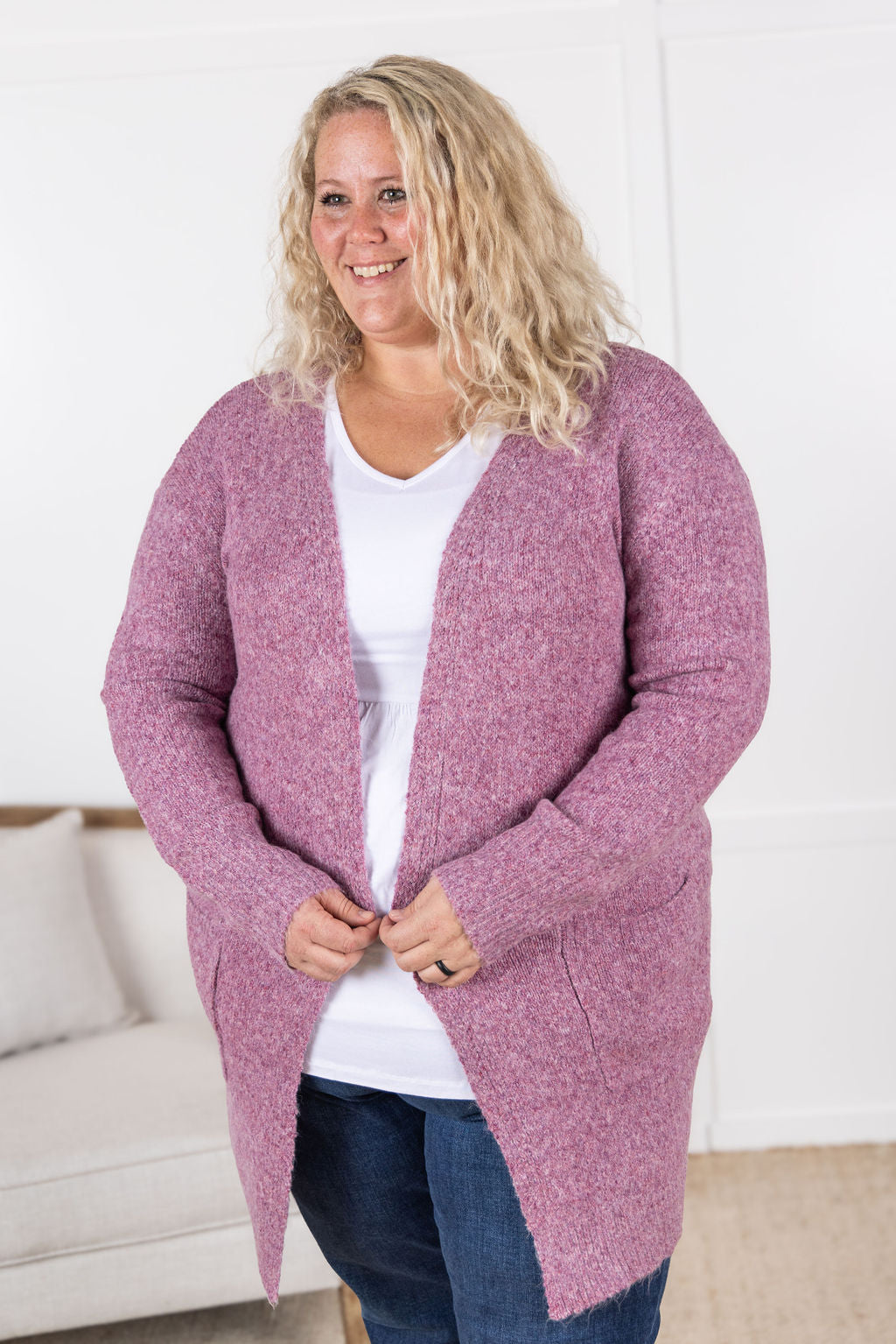 Michelle Mae Madison Cozy Cardigan - Frosted Berry