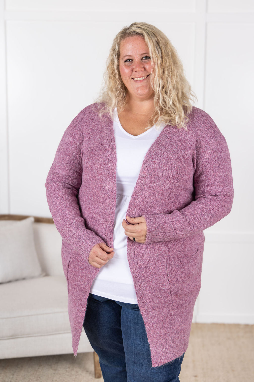 Michelle Mae Madison Cozy Cardigan - Frosted Berry