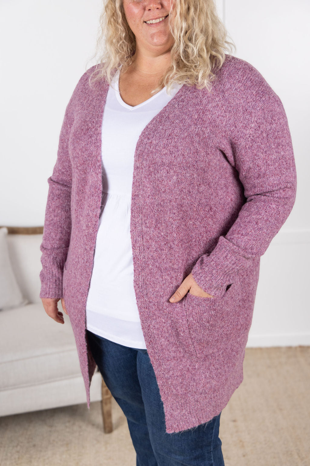 Michelle Mae Madison Cozy Cardigan - Frosted Berry