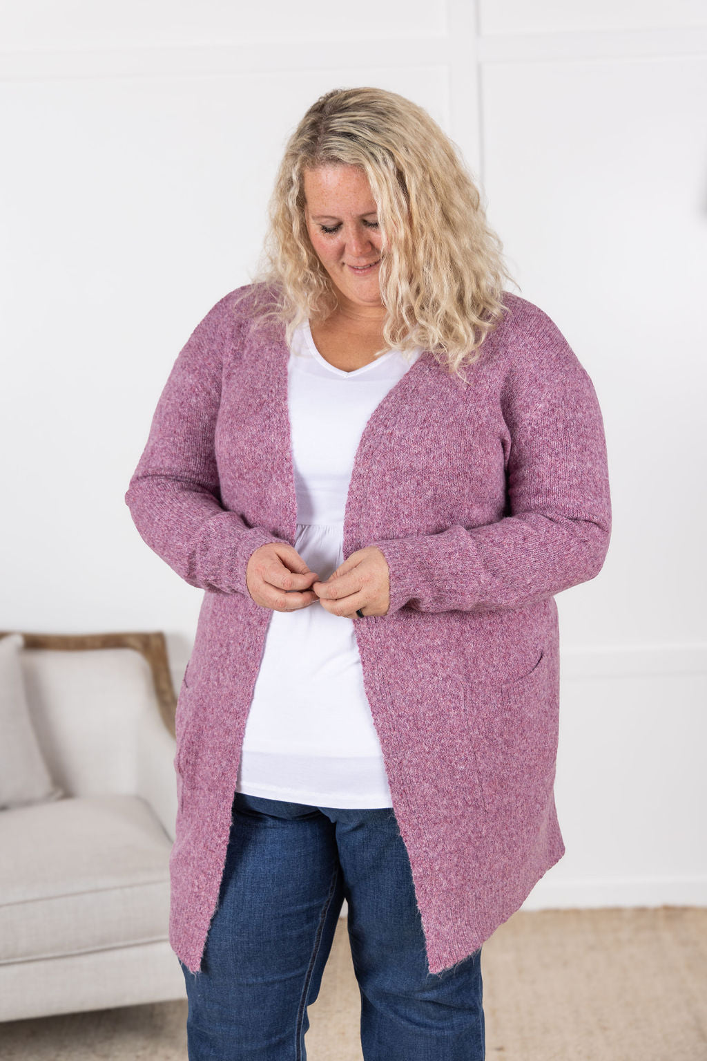 Michelle Mae Madison Cozy Cardigan - Frosted Berry