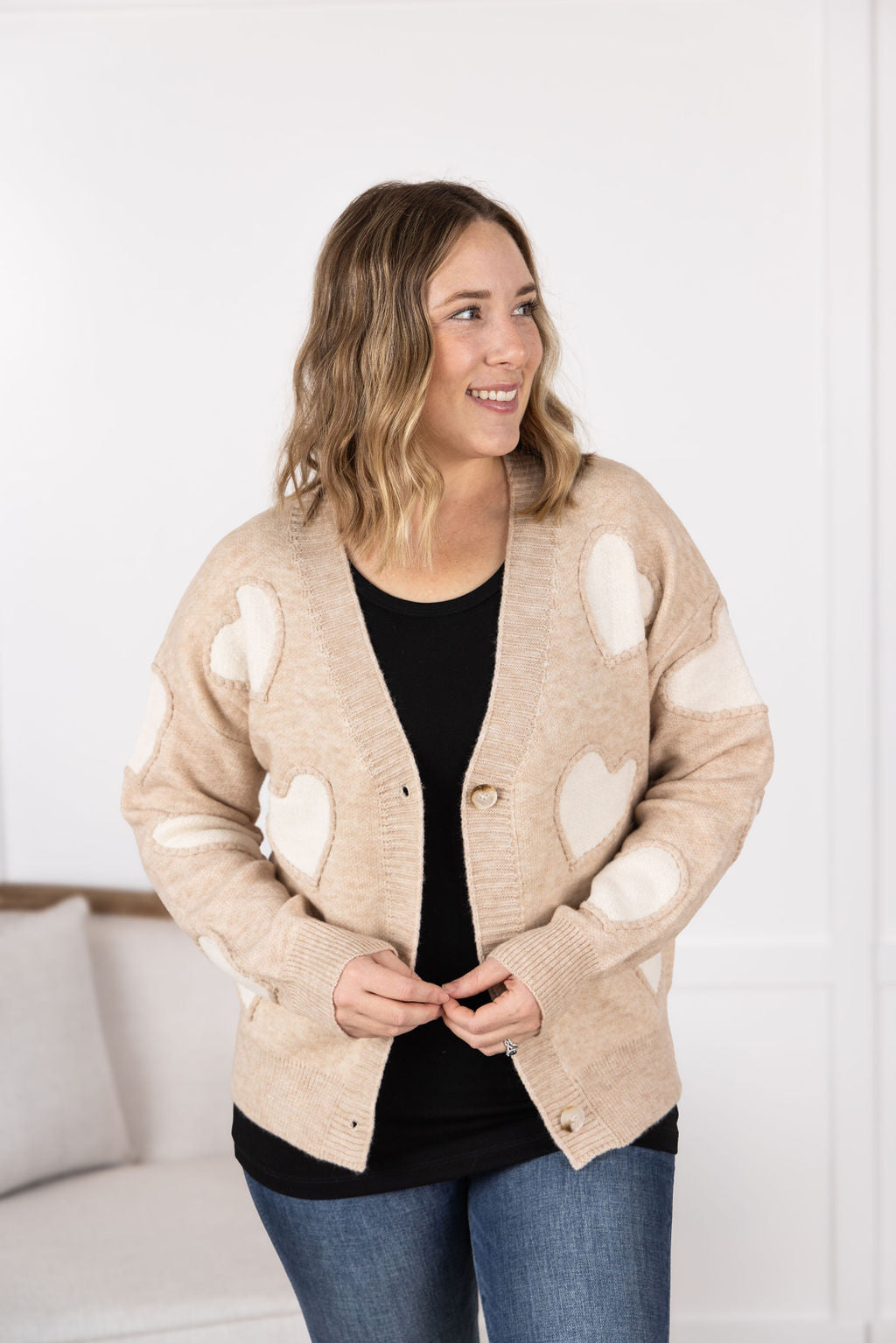 Michelle Mae Sweetheart Cardigan - Tan