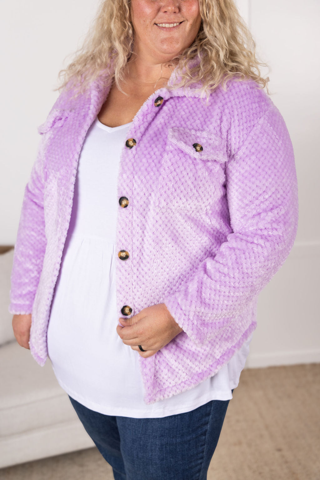 Michelle Mae Fleece Shacket - Lavender