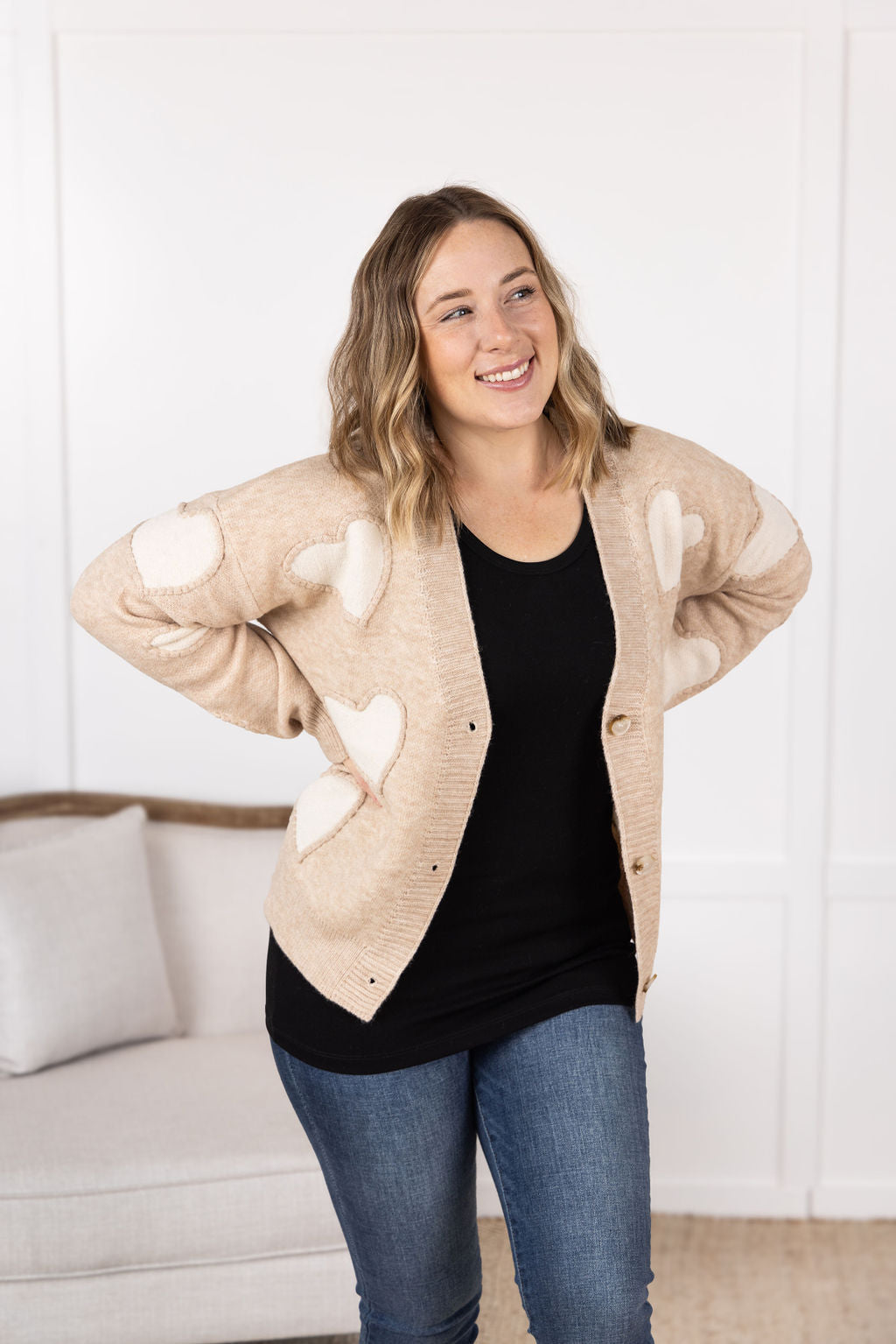 Michelle Mae Sweetheart Cardigan - Tan