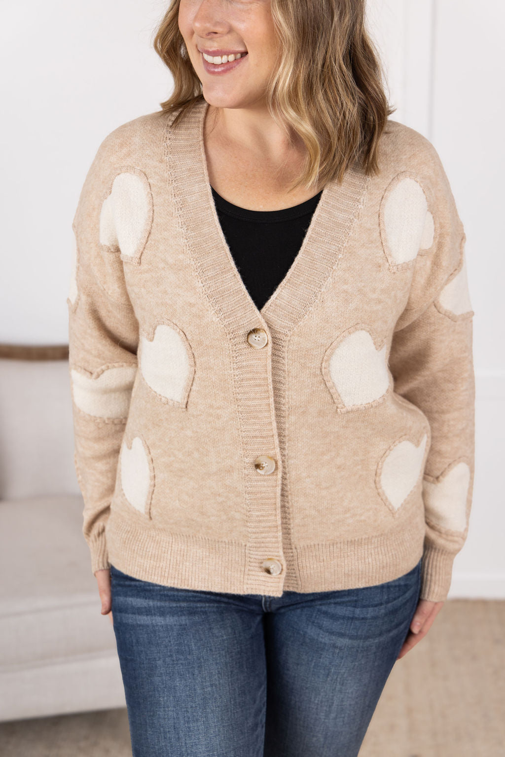 Michelle Mae Sweetheart Cardigan - Tan