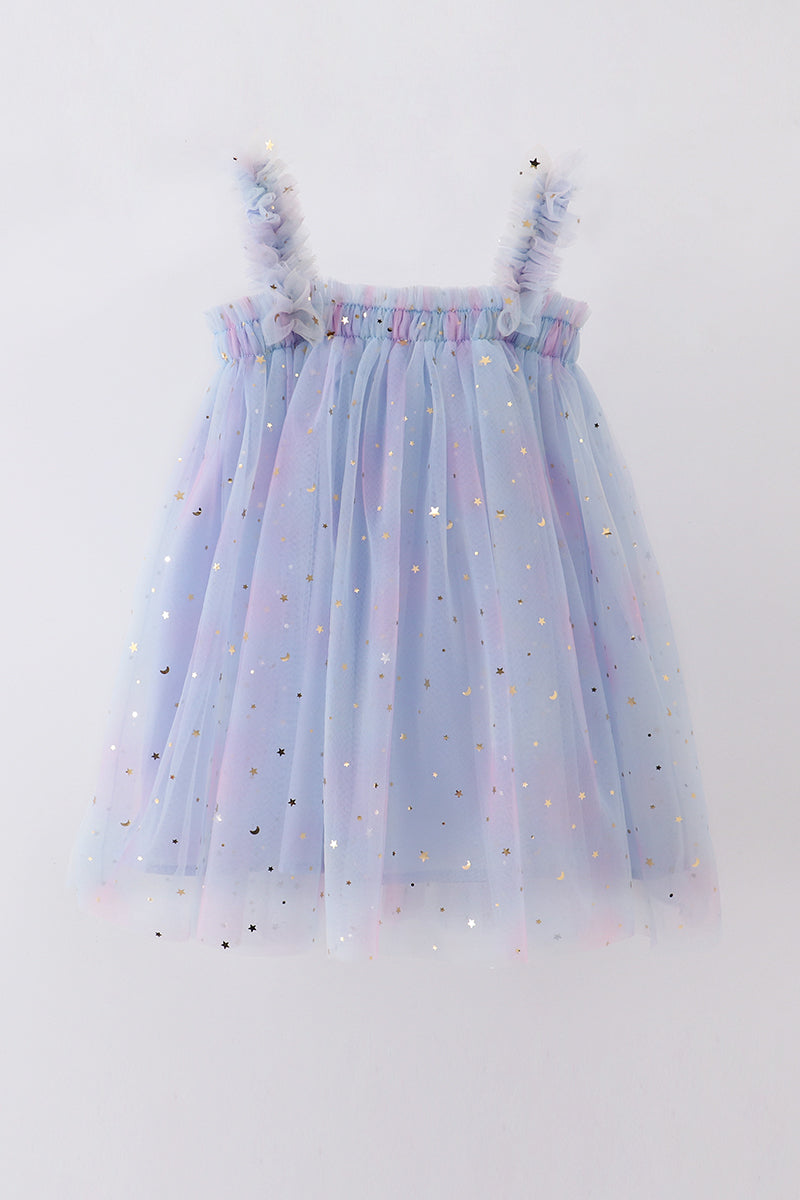 Blue star strap tulle dress