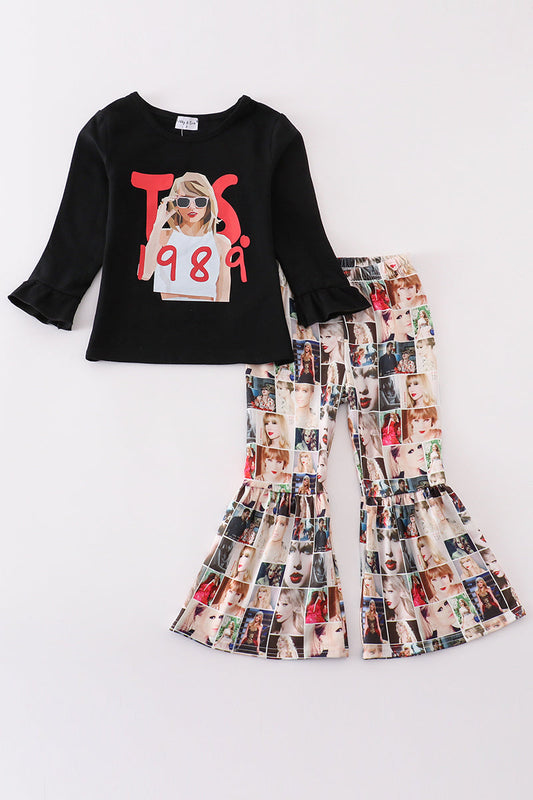 Abby & Evie Black music fan bell pants set