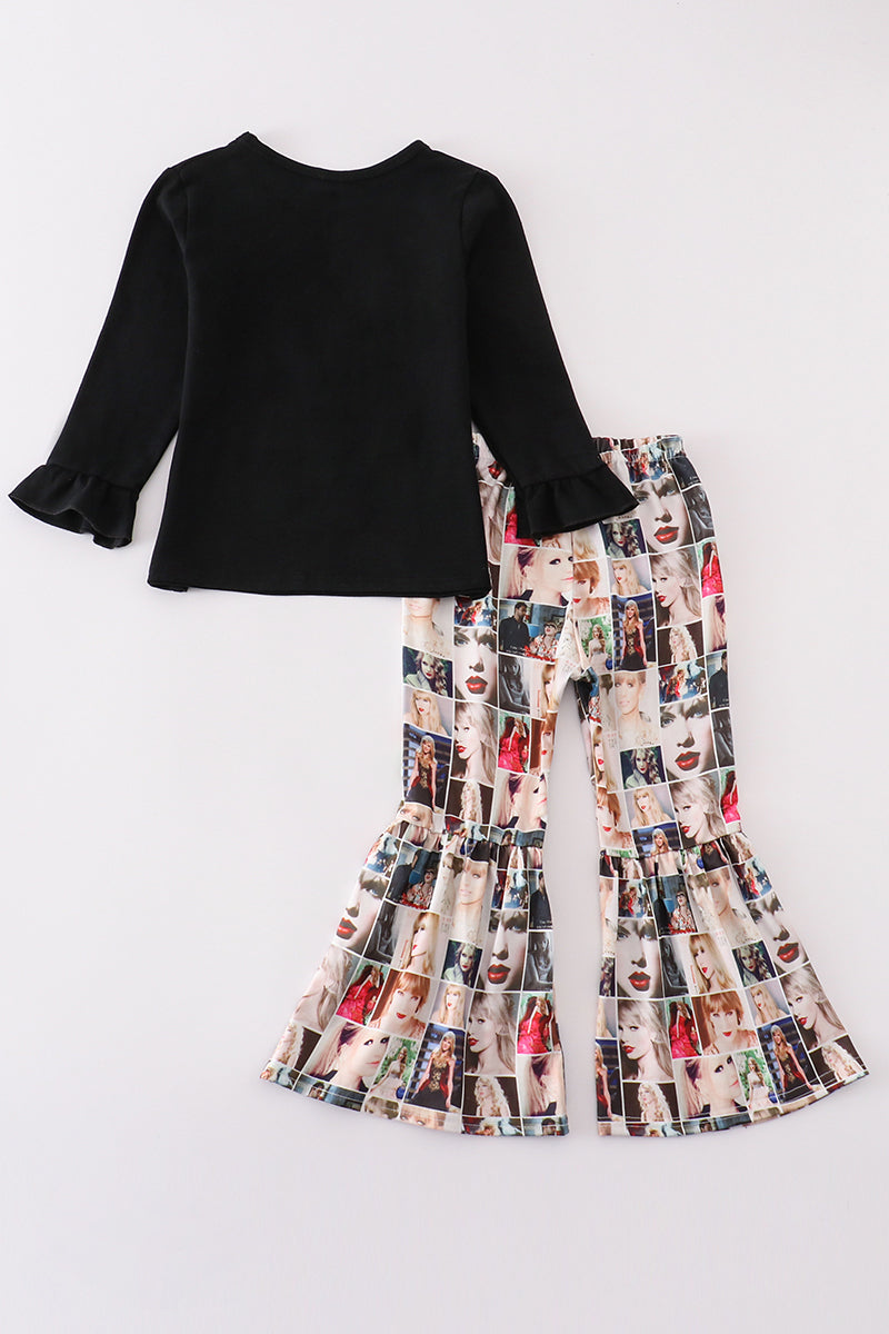 Abby & Evie Black music fan bell pants set