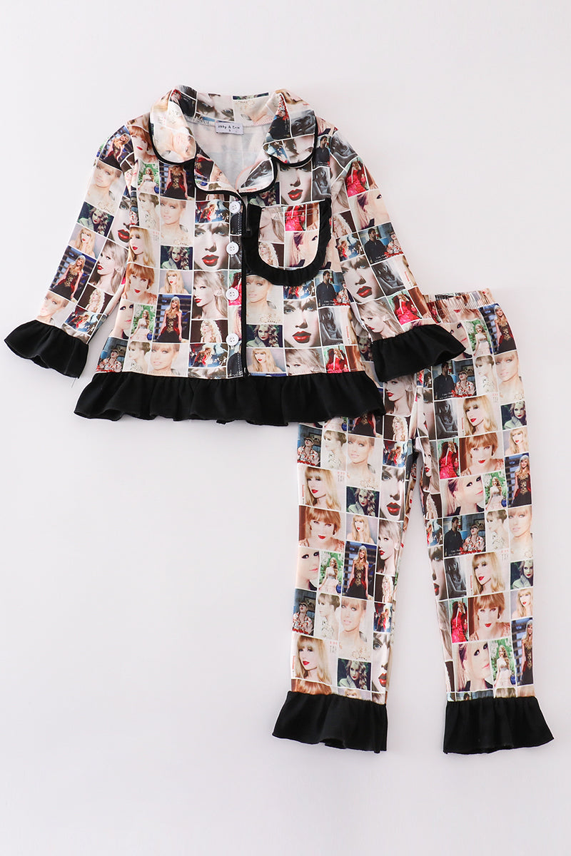 Abby & Evie Black music fan zipper girl pajamas set