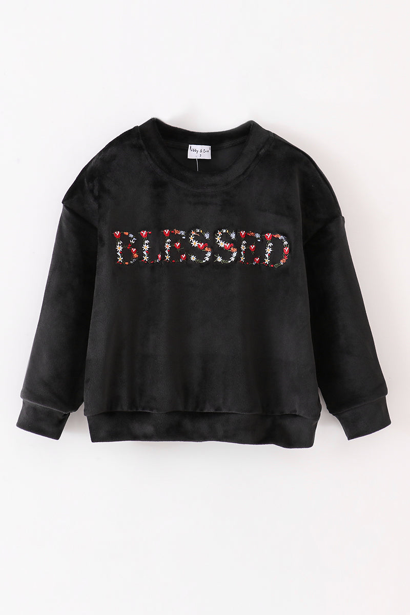 Abby & Evie Black velvet blessed embroidery mom&me sweatshirt