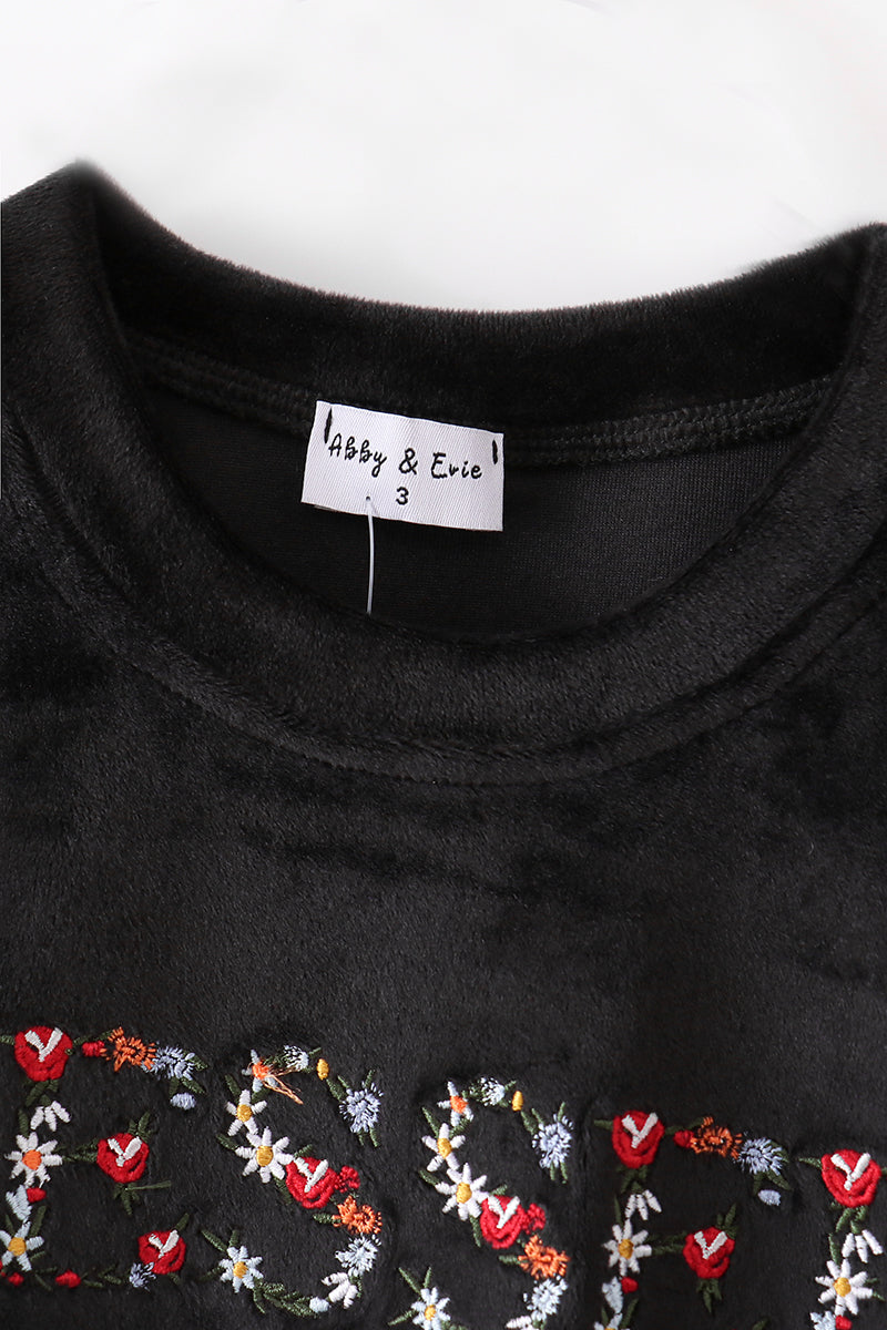 Abby & Evie Black velvet blessed embroidery mom&me sweatshirt