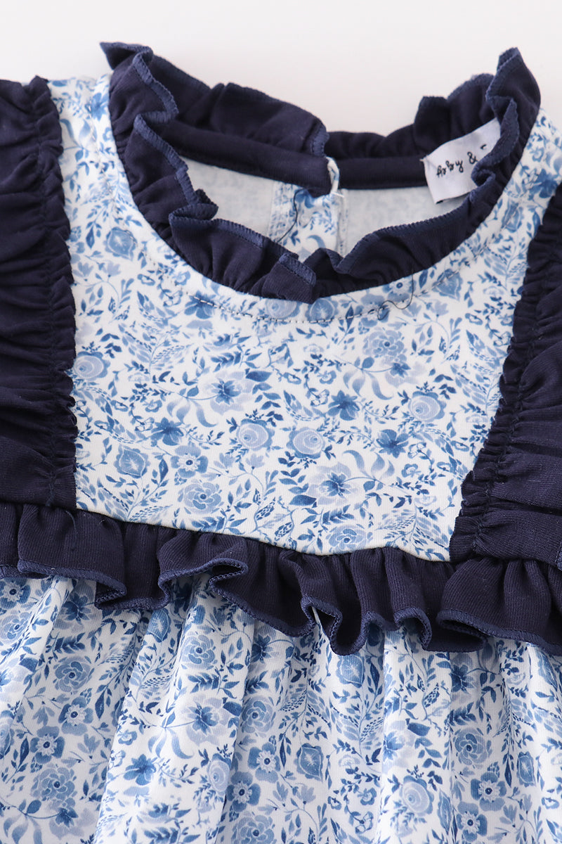 Abby & Evie Blue floral print baby girl set