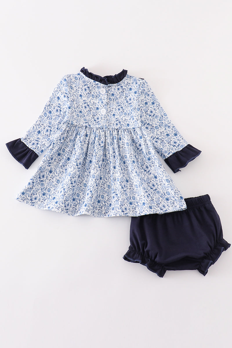 Abby & Evie Blue floral print baby girl set