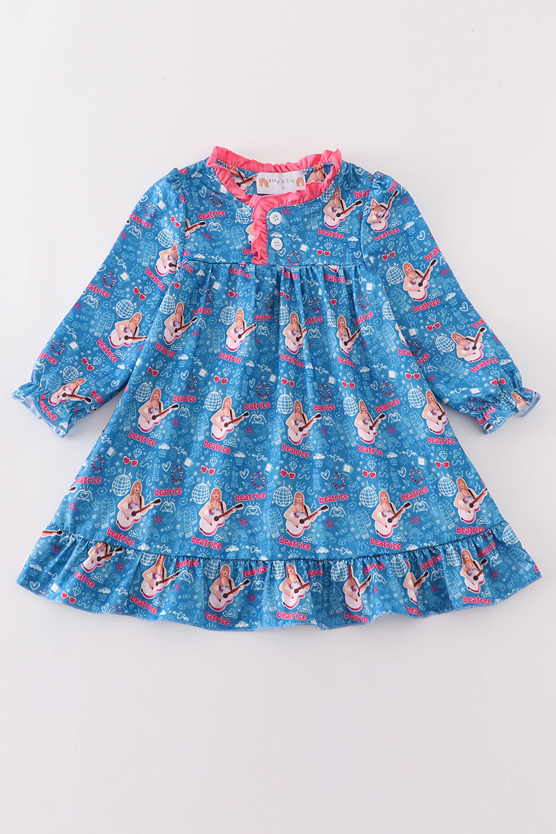 Abby & Evie Blue music fan girl pajamas dress