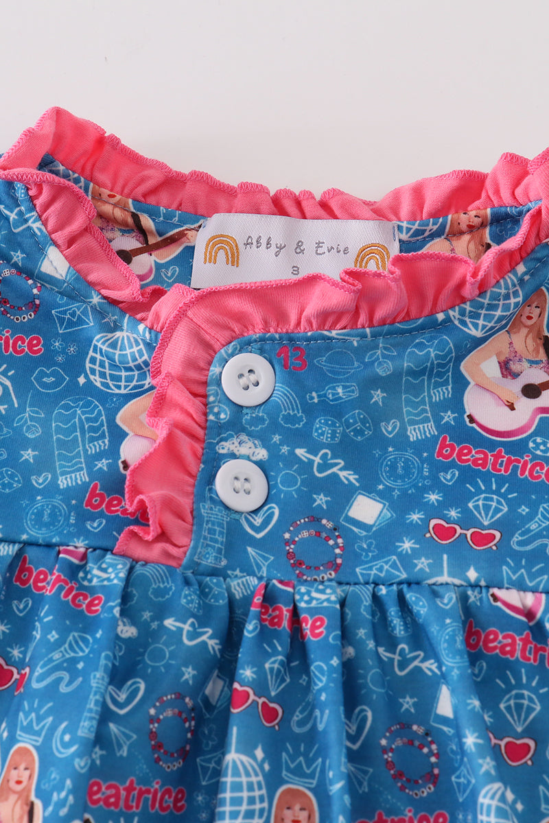 Abby & Evie Blue music fan girl pajamas dress