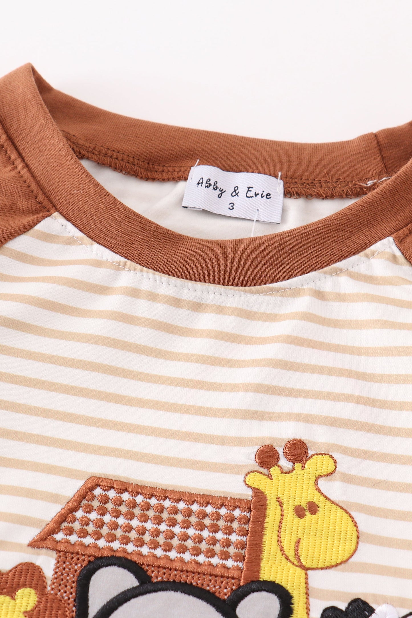 Abby & Evie Noah's ark embroidery stripe boy top