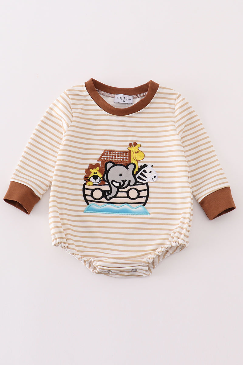 Abby & Evie Noah's ark embroidery stripe boy bubble