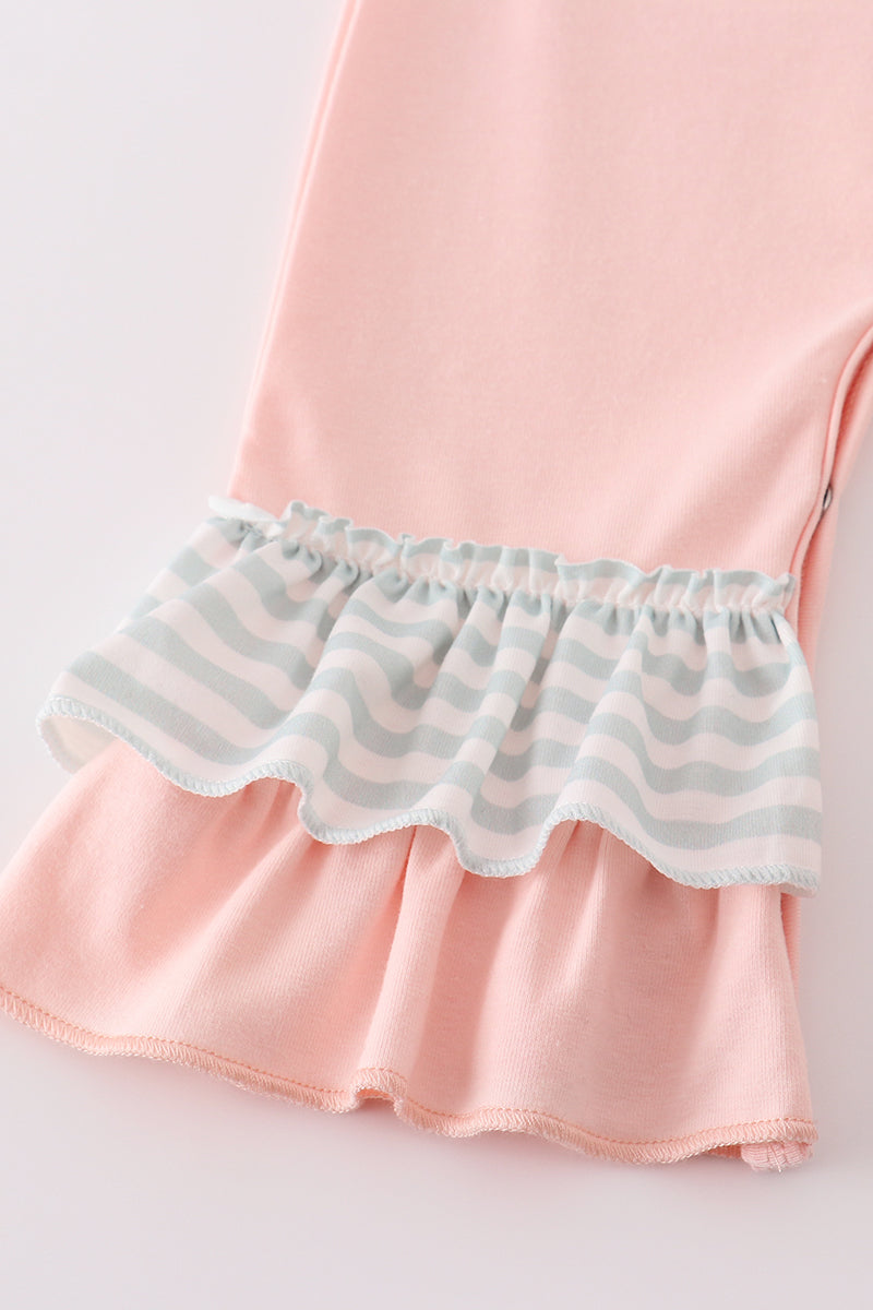 Abby & Evie Pink noah's ark embroidery stripe girl romper