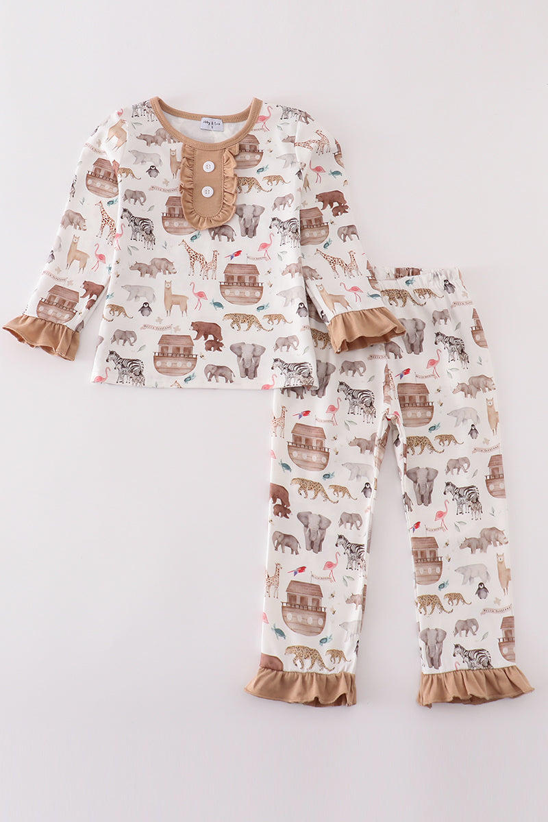 Abby & Evie Noah's Ark animal print girl set