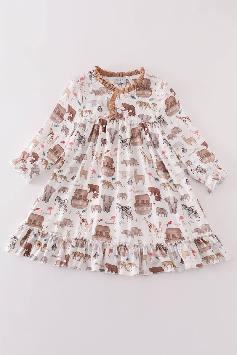 Abby & Evie Noah's Ark animal print girl pajama gown