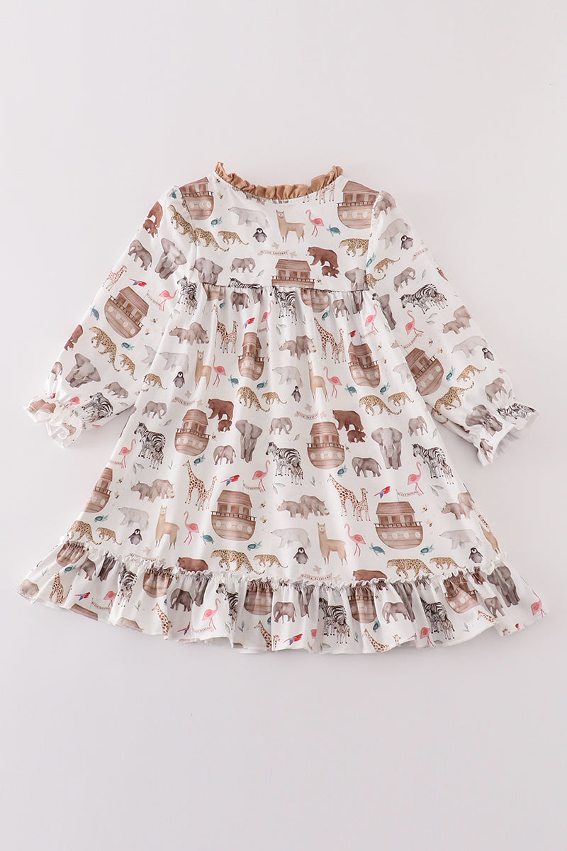 Abby & Evie Noah's Ark animal print girl pajama gown