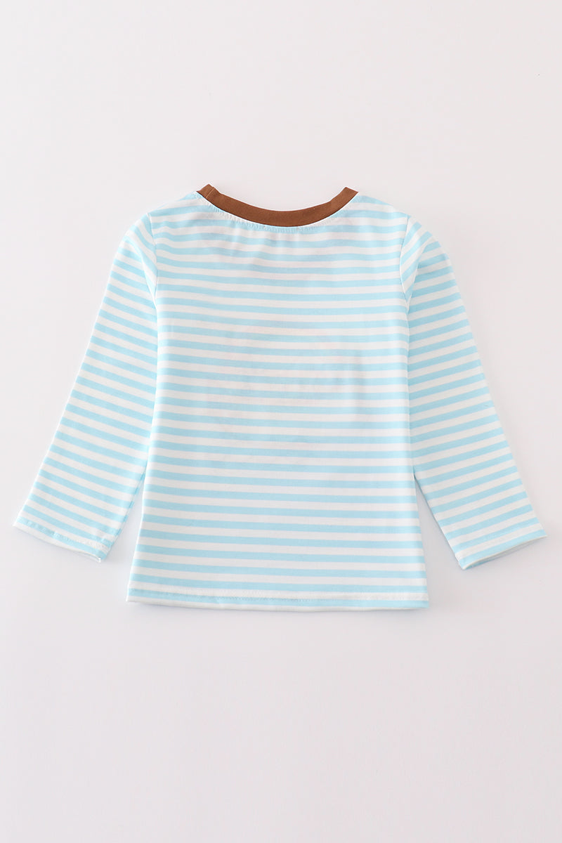 Abby & Evie Blue stripe noah's ark animal applique boy top