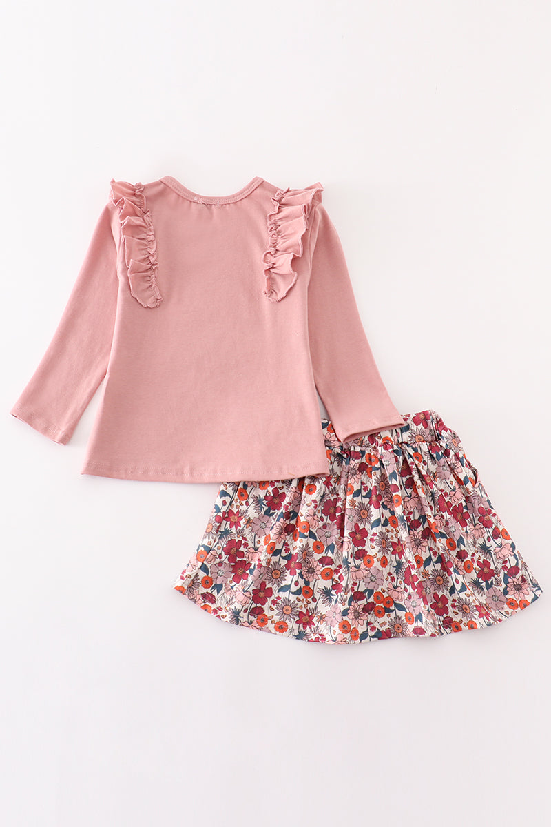 Abby & Evie Pink floral ruffle skirt set