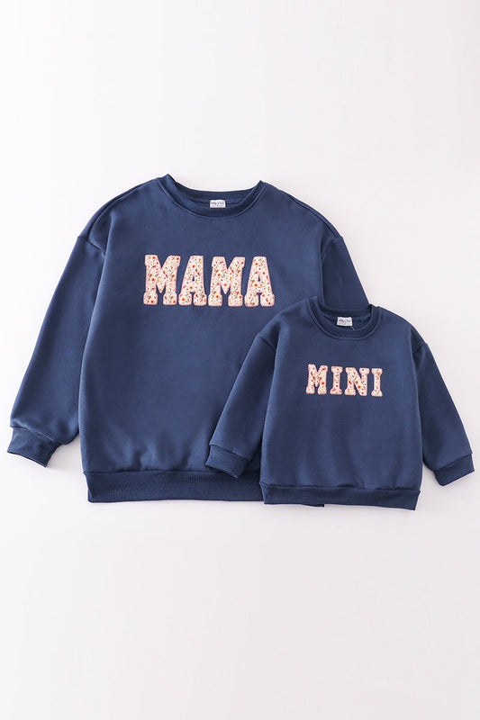 Abby & Evie Navy MAMA&MINI applique fleece mom&me sweatshirt