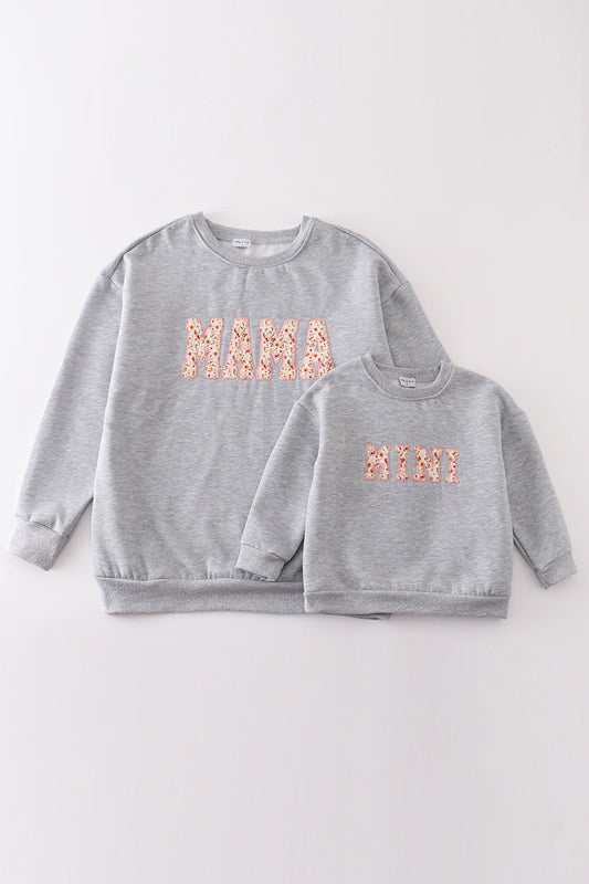 Abby & Evie Gray MAMA&MINI applique fleece mom&me sweatshirt