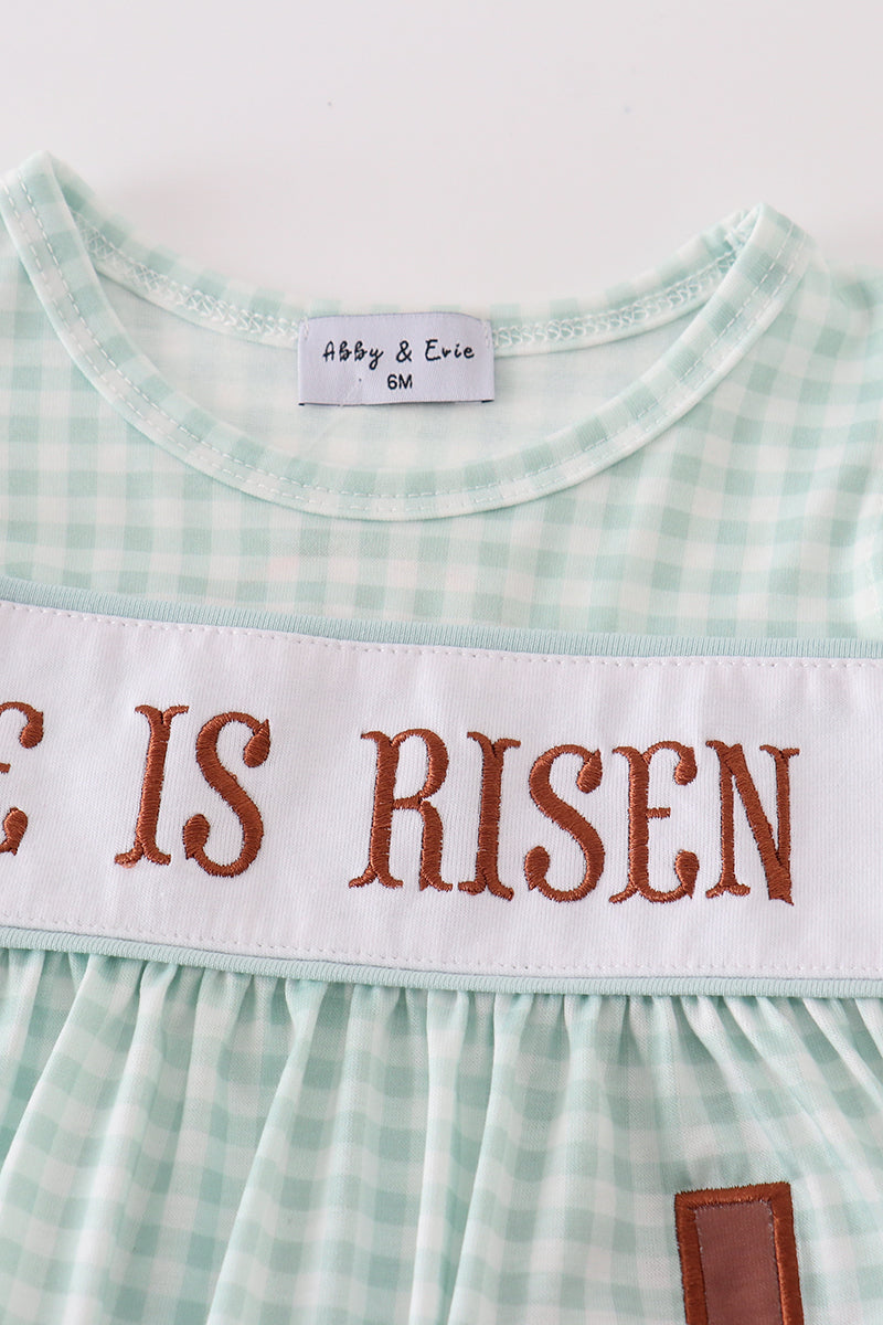 Abby & Evie Easter he is risen embroidery girl bloomer set