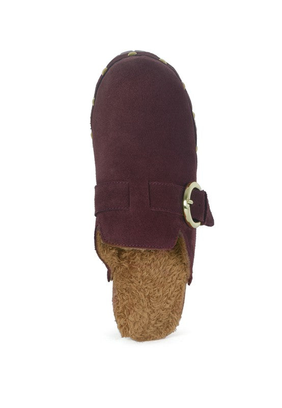 PRUNUS BUCKLED SUEDE ROUND TOE MULE CLOGS - G Marie's Boutique 