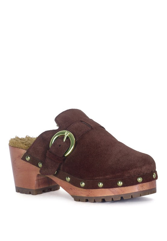 PRUNUS BUCKLED SUEDE ROUND TOE MULE CLOGS - G Marie's Boutique 