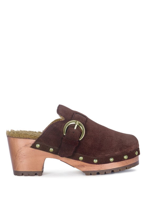 PRUNUS BUCKLED SUEDE ROUND TOE MULE CLOGS - G Marie's Boutique 