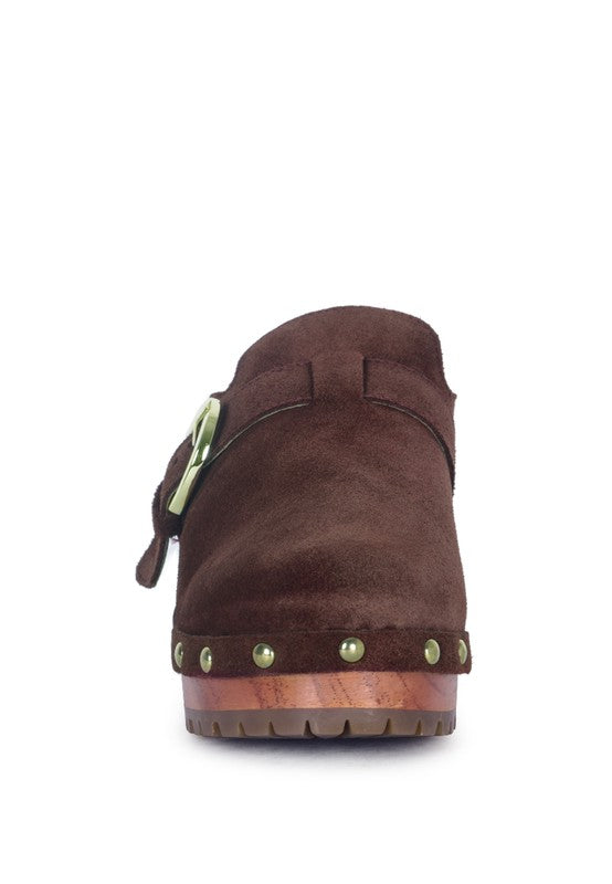 PRUNUS BUCKLED SUEDE ROUND TOE MULE CLOGS - G Marie's Boutique 