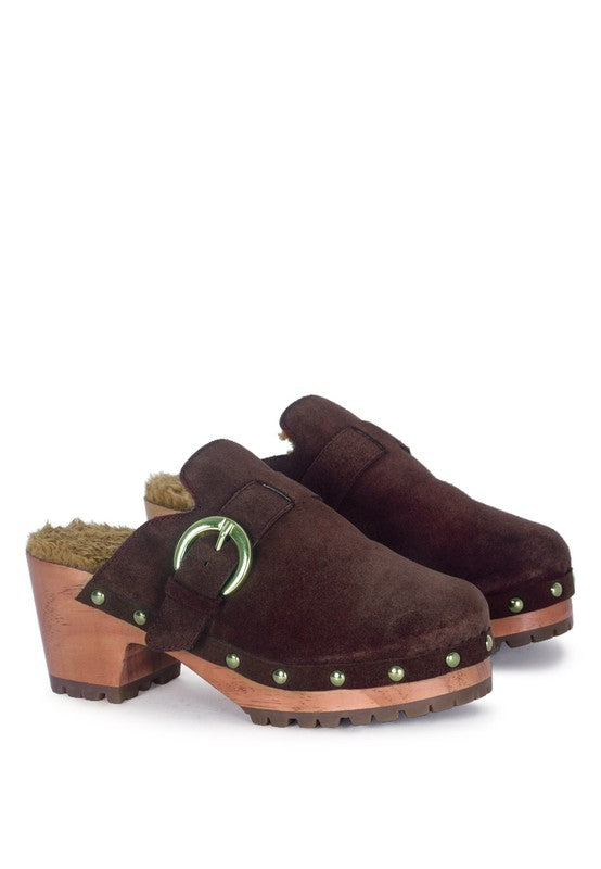 PRUNUS BUCKLED SUEDE ROUND TOE MULE CLOGS - G Marie's Boutique 