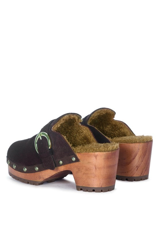 PRUNUS BUCKLED SUEDE ROUND TOE MULE CLOGS - G Marie's Boutique 