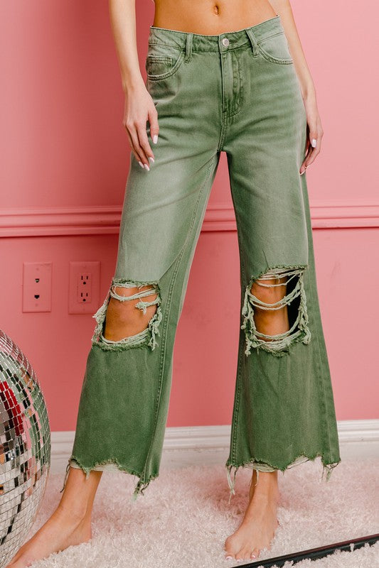 Distressed Vintage Washed Wide Leg Pants - G Marie's Boutique 