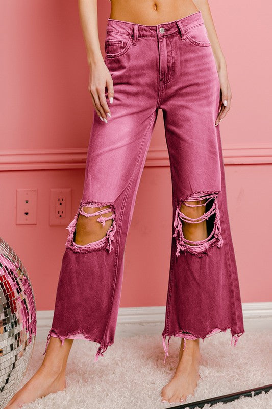 Distressed Vintage Washed Wide Leg Pants - G Marie's Boutique 